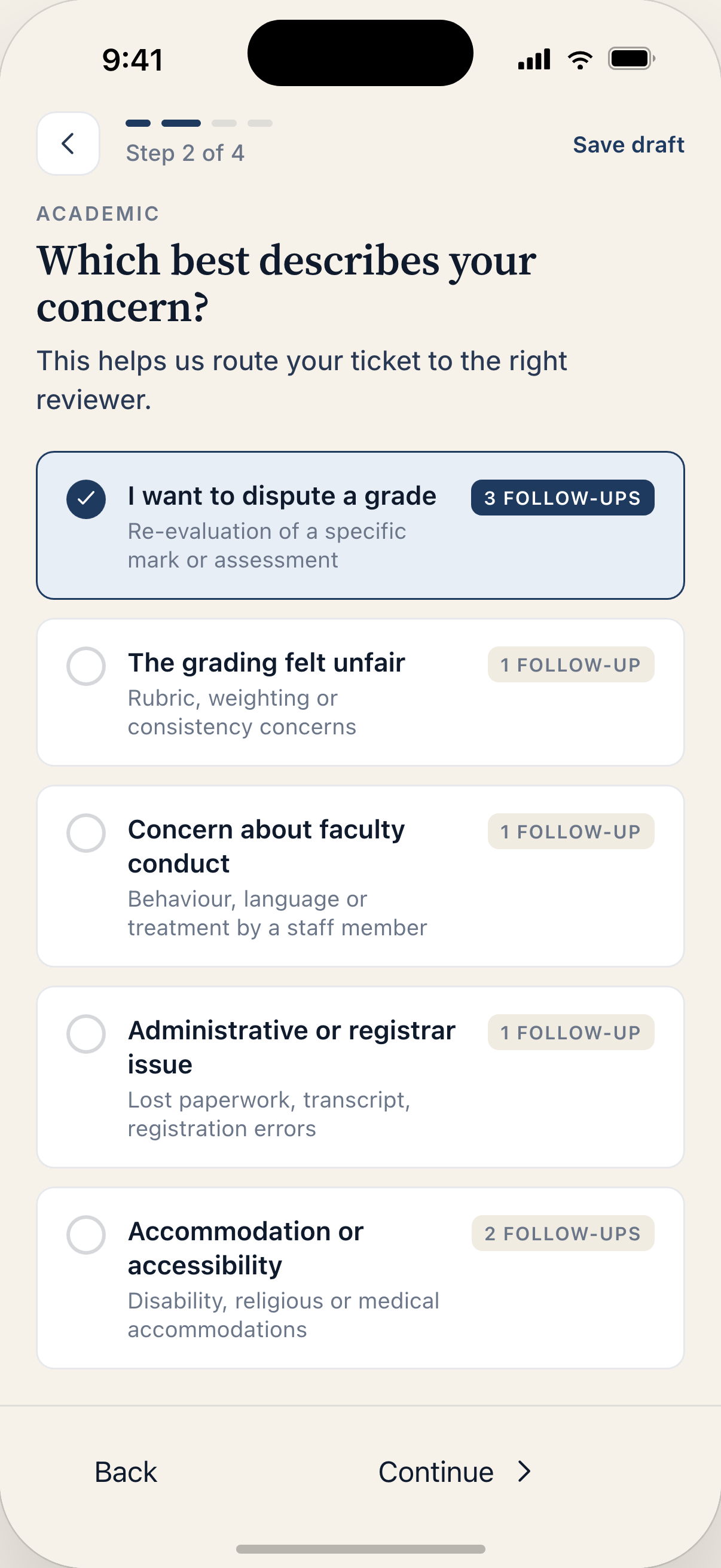 Student app — pick a question