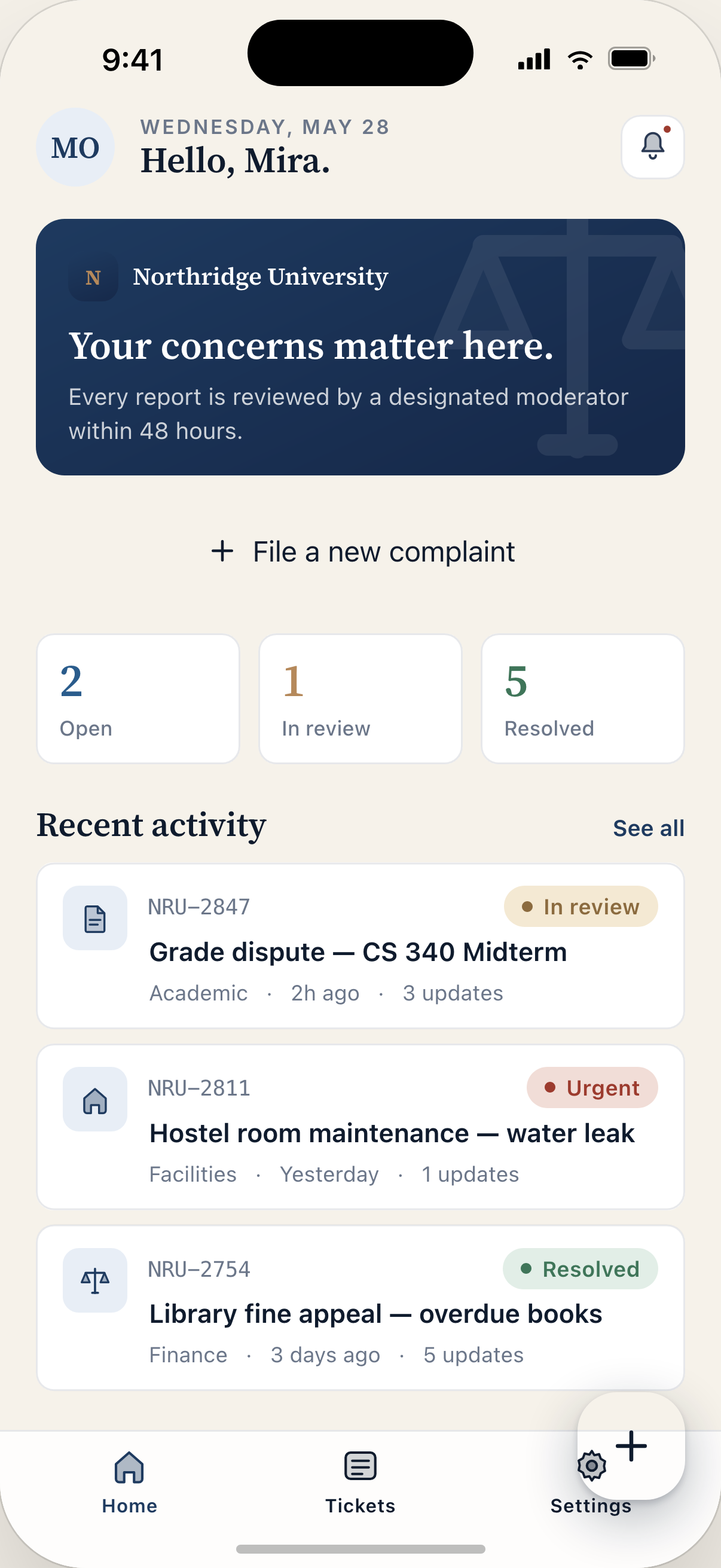 ResolveRite student mobile app — home